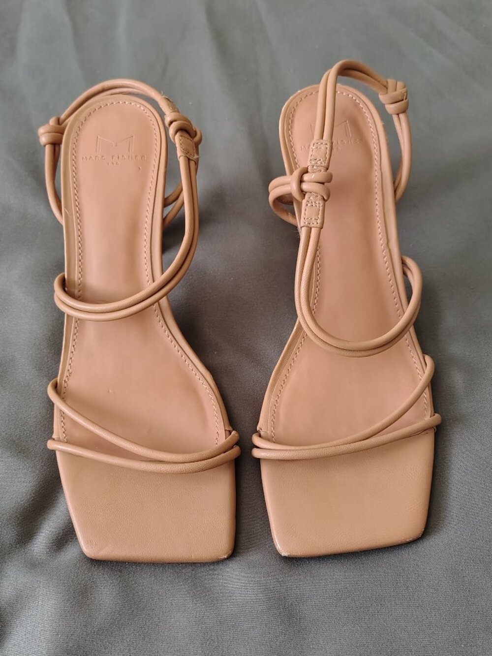 Marc Fisher Women Davia Leather Square Toe Heels Sandal Tan Size 8 - Picture 7 of 9